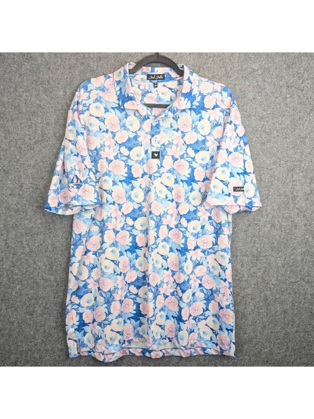 Bad Birdie Wild Rock Floral Blue Golf Polo Mens XL Shirt Lightweight Stretch
